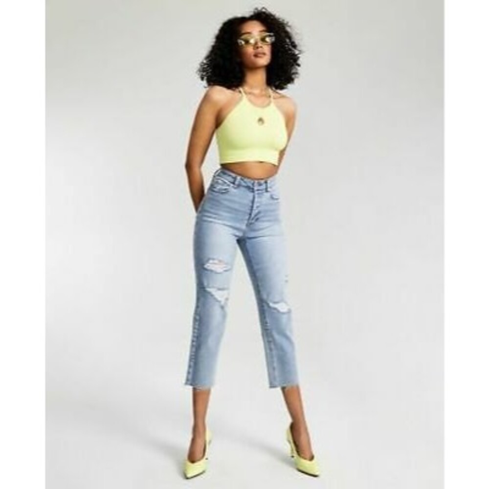 Vanilla Star Real Cheeky Straight Jeans Size 5 High Rise Ripped Blue NWT B61